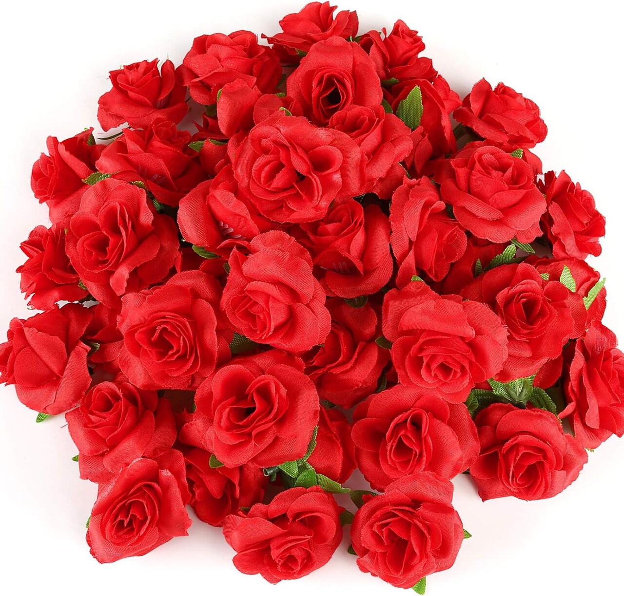 50 Pcs Small Red Artificial Rose Buds – 1.6" Silk Fake Flower Heads for DIY Crafts, Wedding Centerpieces, Bridal Shower, Party & Home Decoration